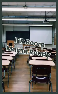An empty classroom set up for a meeting, representing IEP meeting prep for ND mamas preparing to advocate confidently for their child.