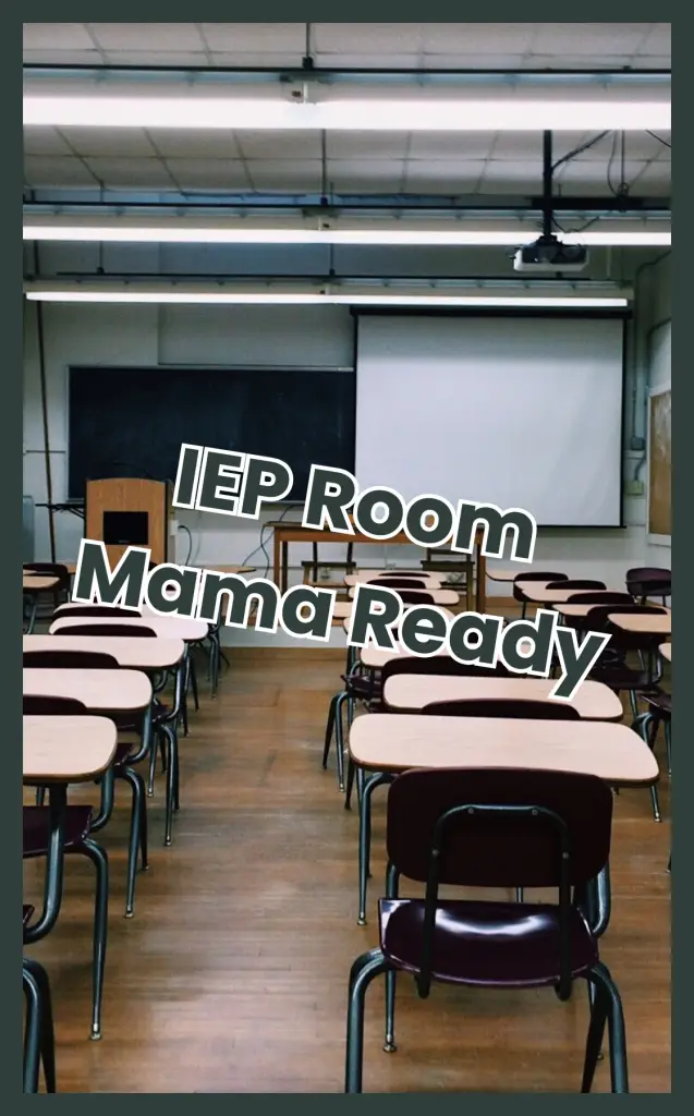 An empty classroom set up for a meeting, representing IEP meeting prep for ND mamas preparing to advocate confidently for their child.
