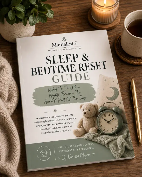Sleep & Bedtime Reset Guide by Mamafesto — Practical systems for reducing bedtime battles, sleep instability, and evening dysregulation.